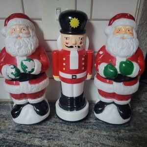 1995 Empire Blow Mold Pathway Light Toppers Lot of 3 Nutcracker And 2 Santa's.